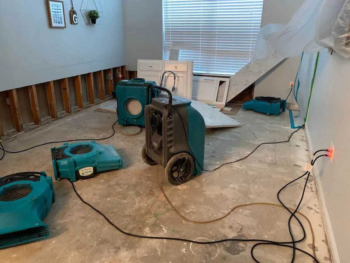 Dehumidifier in flood-cut room for Water Damage Restoration in Bound Brook
